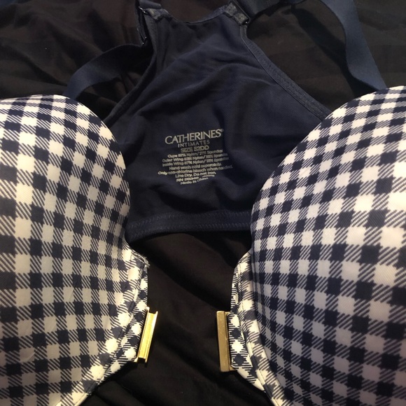 Vintage Catherine’s Front Close Racer Back Navy & White Gingham Bra, NWOT, 52DD - Picture 5 of 5